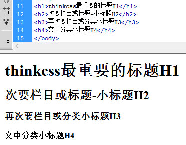 HTML h1 h2 h3 h4标题标签使用案例