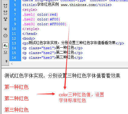 css设置字体红色，字体颜色为红色